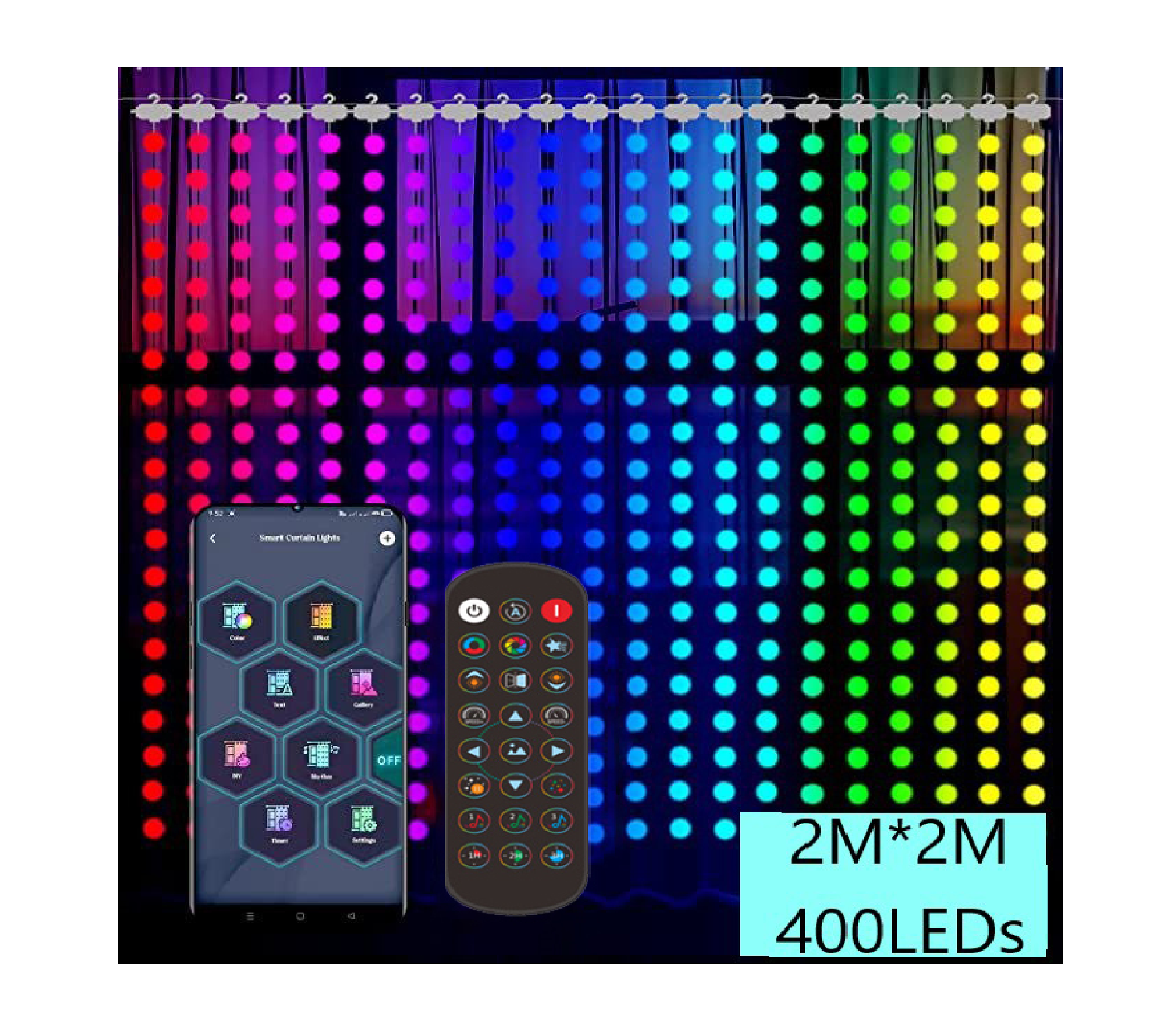 Smart LED Curtain Lights BLE + 2.4G 2M x 20 Leds Neon Rope Light - CS ...